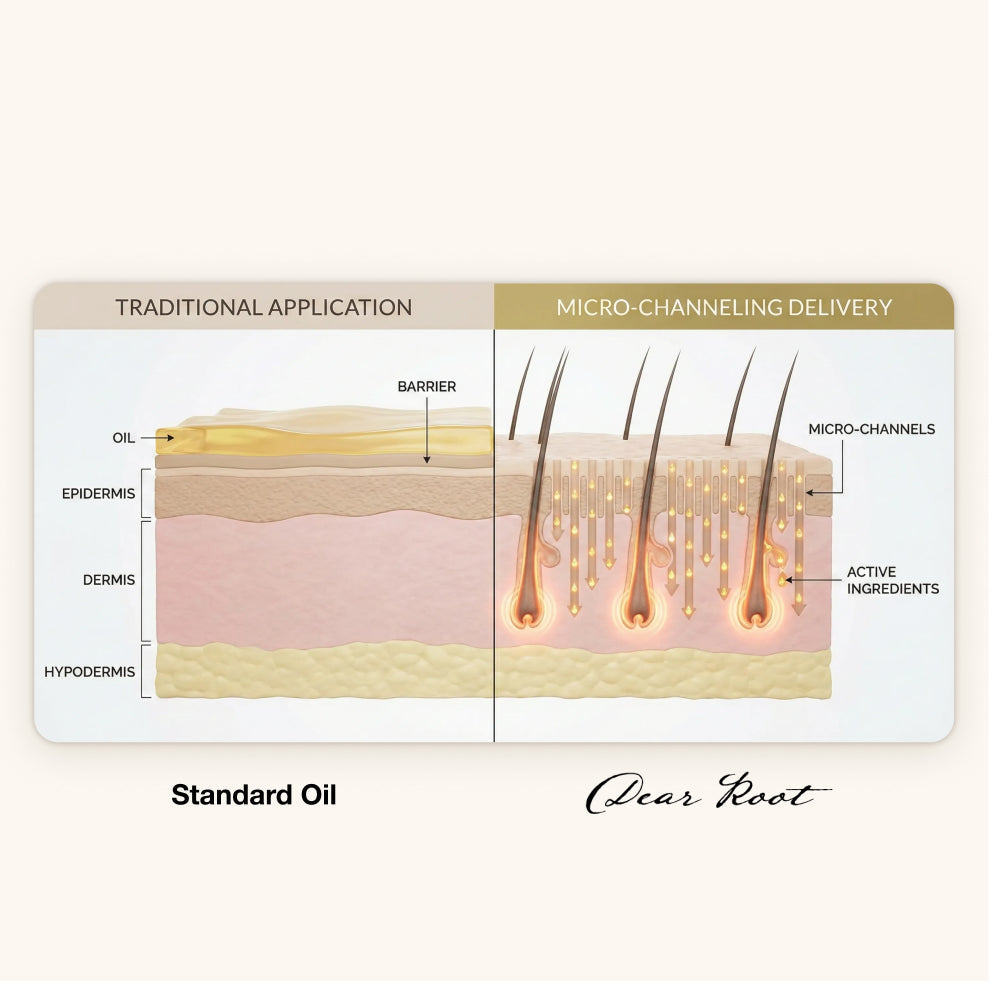 Traditional surface application compared with DearRoot micro-channel delivery